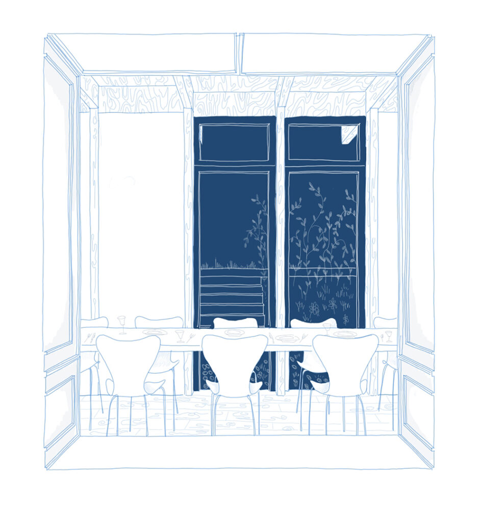 Dessin à la main pour la rénovation d'une maison et une extension en ossature bois, à Nancy
