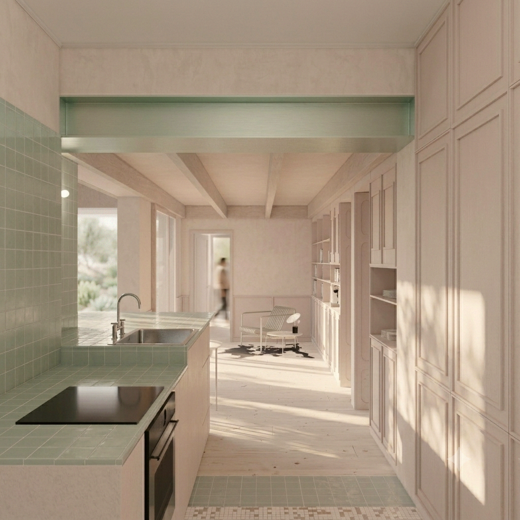 Rénovation, aménagement intérieur cuisine sur mesure intégrée et extension ossature bois pour une maison unifamiliale maison de maître proche de Nancy.