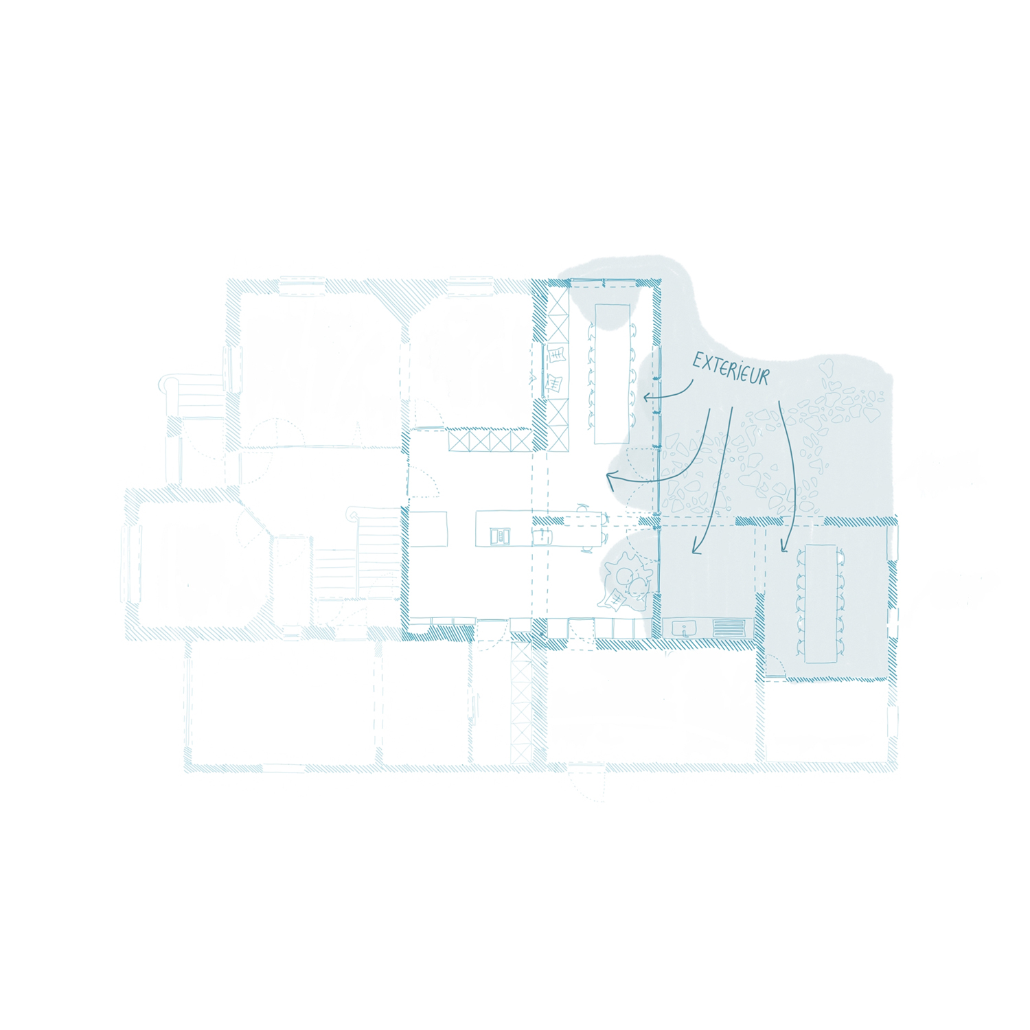 Esquisse pour la rénovation d'une maison et une extension en ossature bois, à Nancy