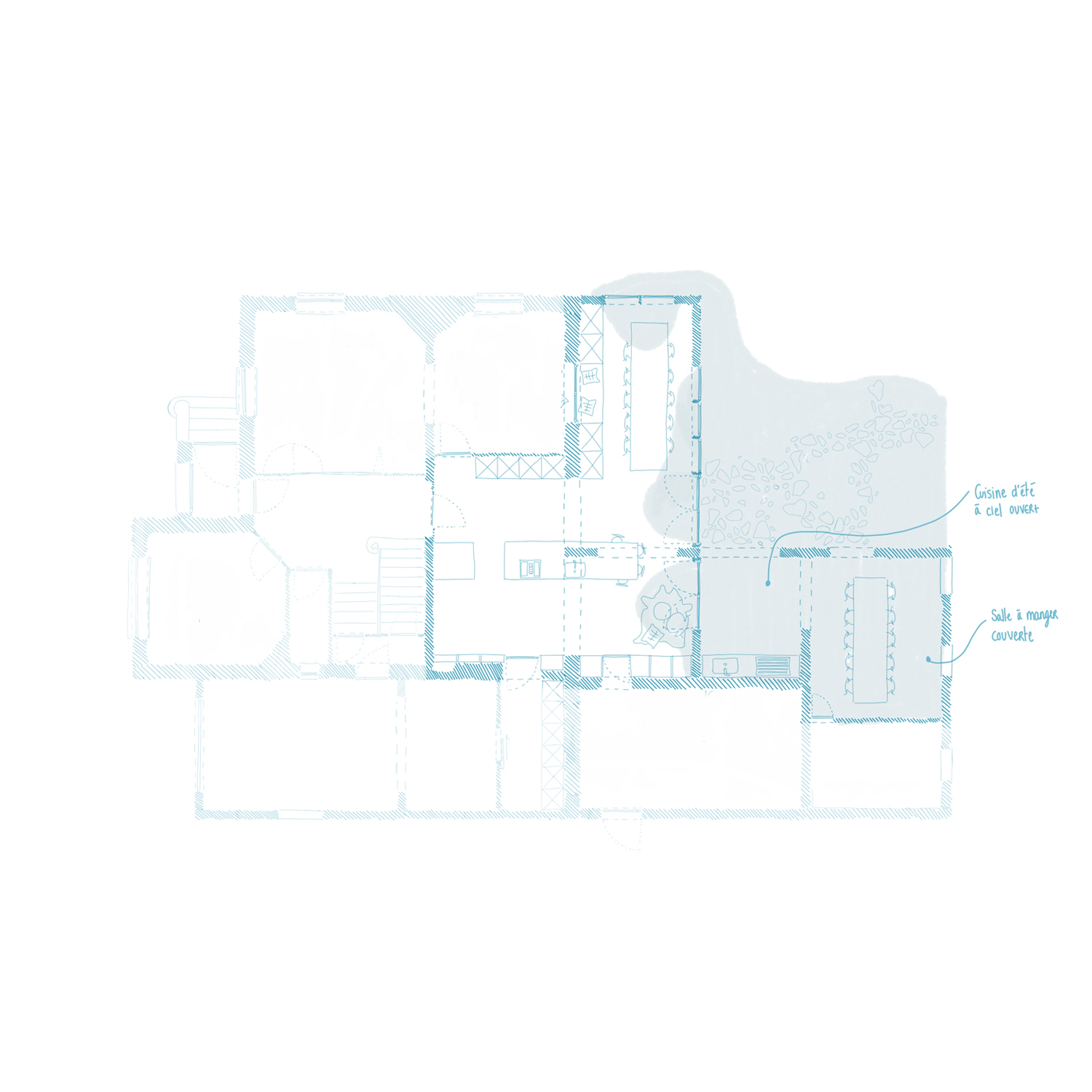Esquisse pour la rénovation d'une maison et une extension en ossature bois, à Nancy