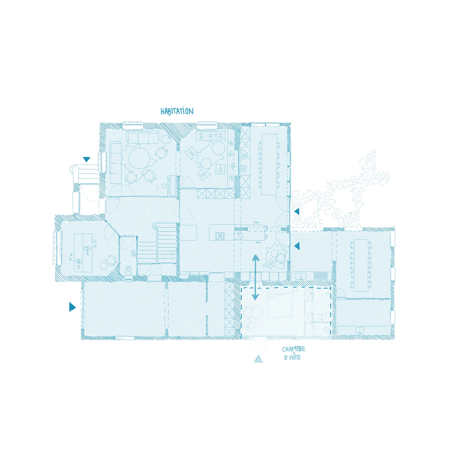 Esquisse pour la rénovation d'une maison et une extension en ossature bois, à Nancy